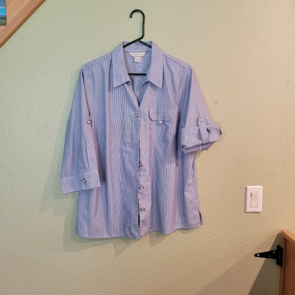 White and Navy Pin Stripe Button Down Shirt